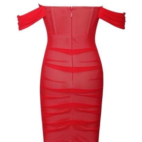 🔥Red Off Shoulder Mesh Corset Dress - Picture 7 of 16
